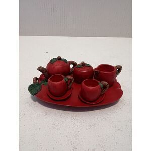 MINIATURE APPLE‎ TEA SET Mini Teacher Decor Back To School Cups 1990s Resin